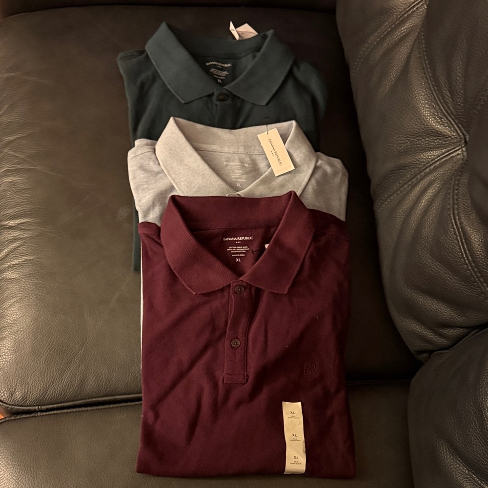 Banana Republic Men's Polo Shirt Trio - Burgundy, Gray, Green